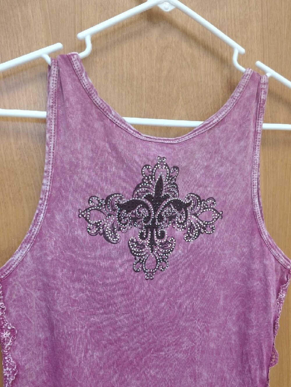 Vocal Magenta Graphic Tank with Embellished  Details And Lace Side Panels - Picture 8 of 10